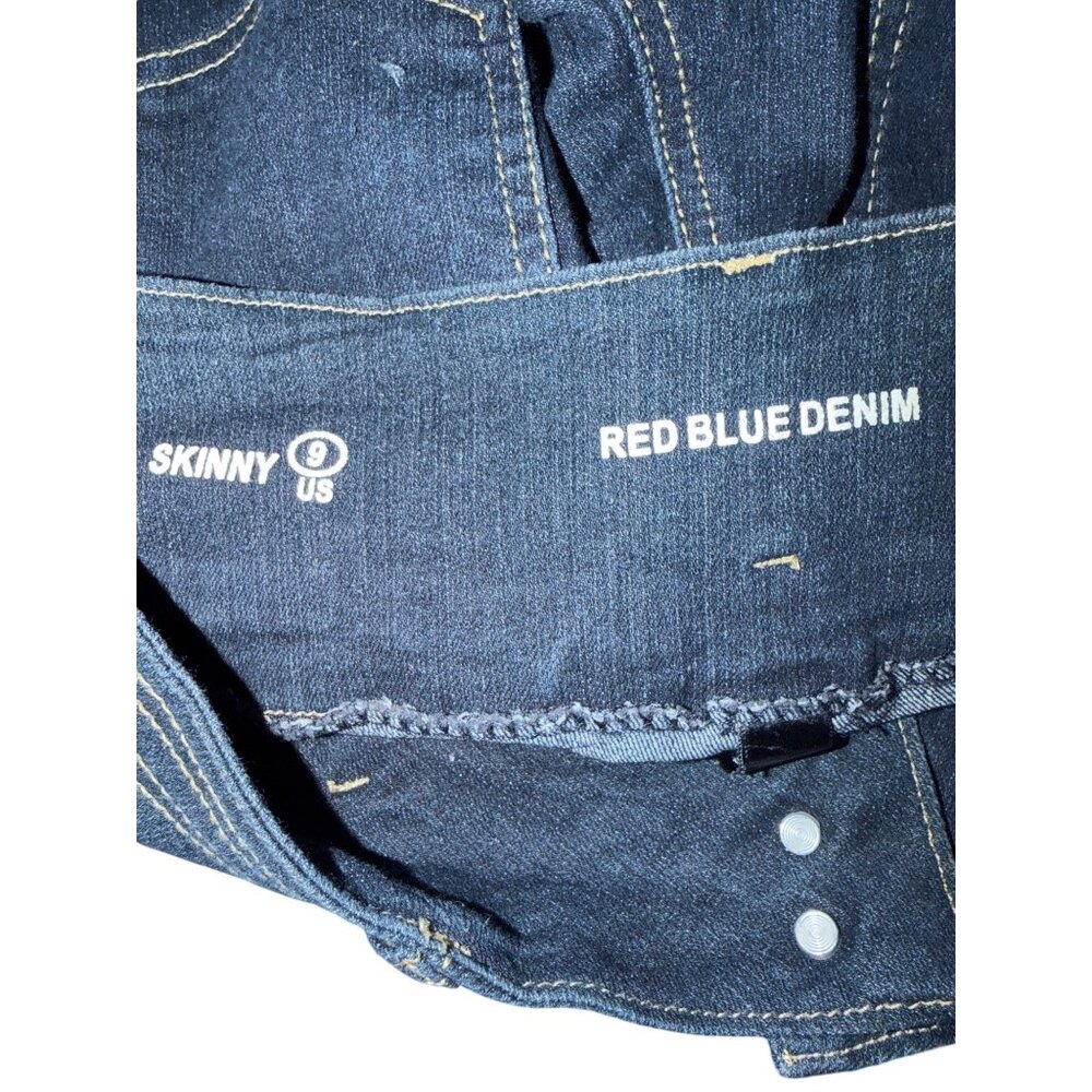 Red & Blue Denim Dark Blue Jeans High Button Waist Skinny Juniors Size 9 - Picture 5 of 6